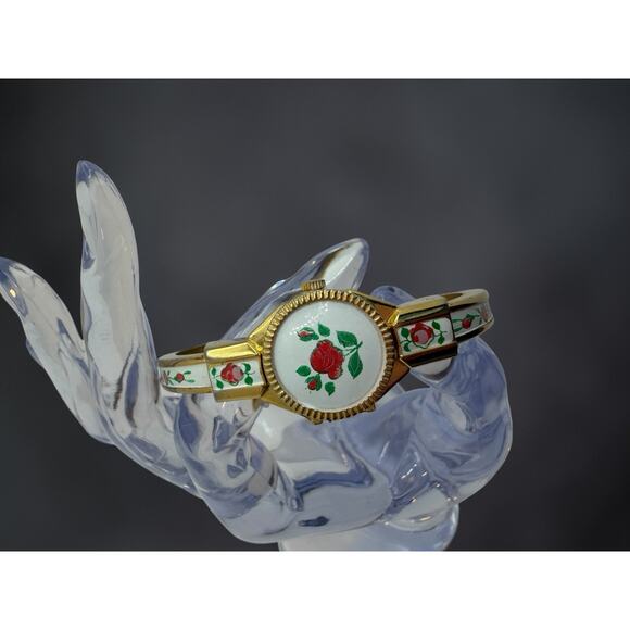 Gold Floral Bangle Analog Dress Wristwatch Round White Dial Metal 1950-70 6in main image 6